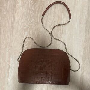 Sezane Victor Brown Croc-Embossed Leather Crossbody Bag